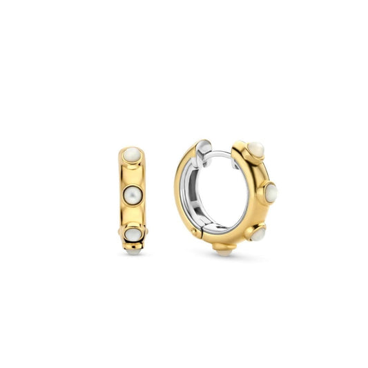 Ti Sento Silver Gold Plated Hoop Earrings with Mother of Pearl