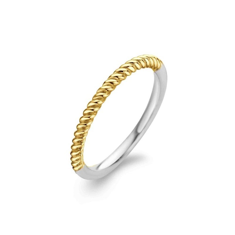 Ti Sento Silver Gold Plated Twist Ring Size 54