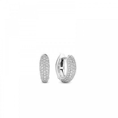 Ti Sento Silver Pave Set Hoop Earrings