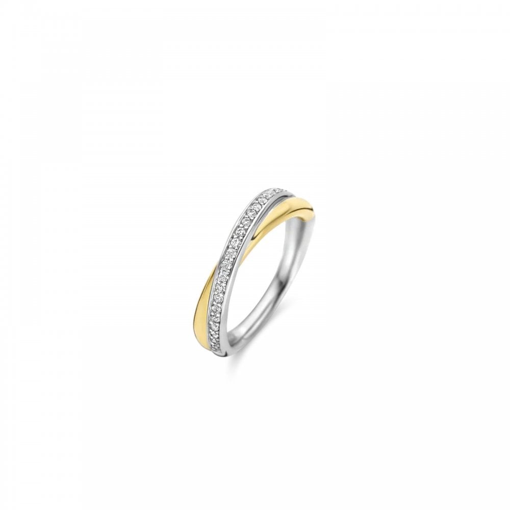 TI SENTO Silver Two Tone Crossover Ring