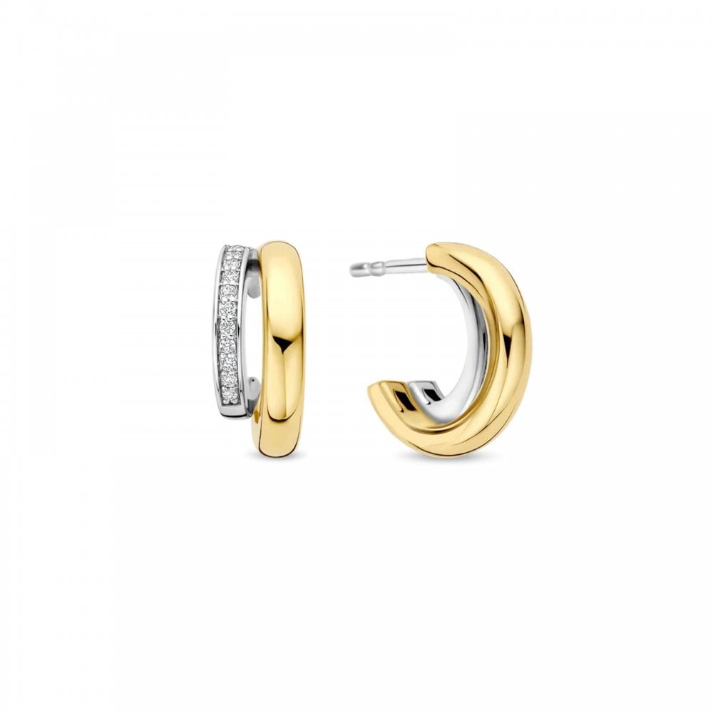 TI SENTO Silver Two Tone CZ Hoop Earrings