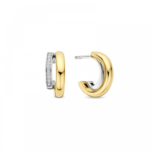 TI SENTO Silver Two Tone CZ Hoop Earrings