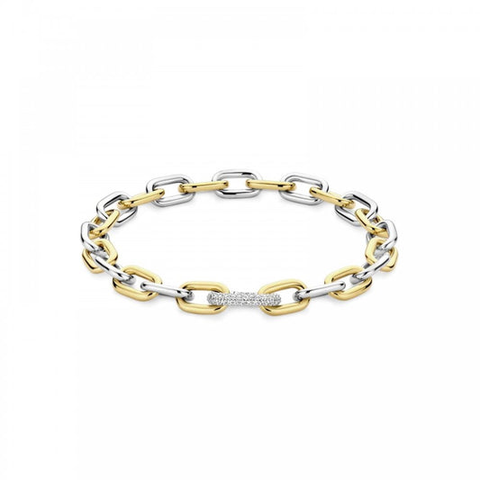 TI SENTO Silver Two Tone Gold Plated CZ Link Bracelet