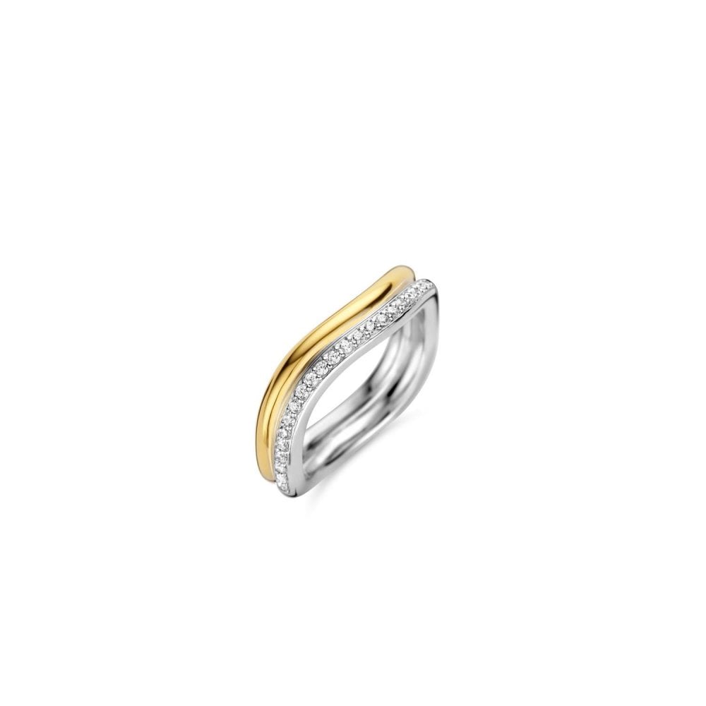 Ti Sento Zirconia Gold Plated Wave Ring Size 56