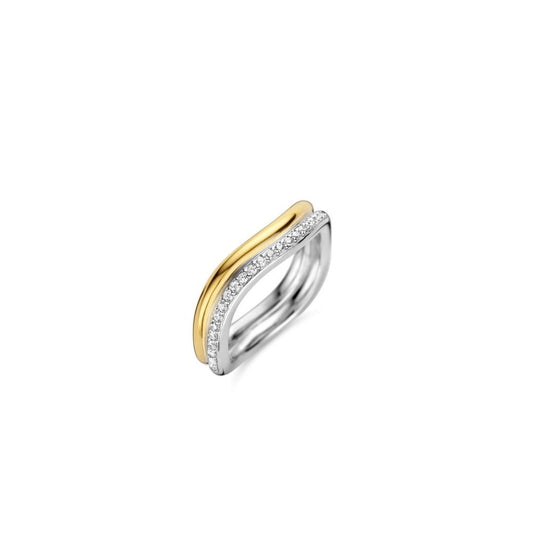 Ti Sento Zirconia Gold Plated Wave Ring Size 56