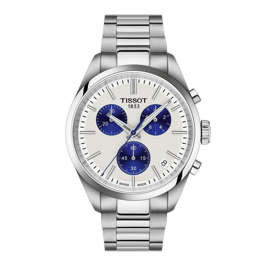Tissot PR100 White Blue Dial Chronograph Watch