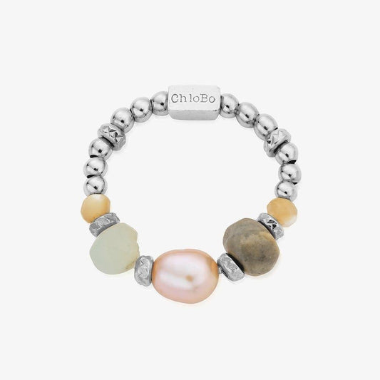 Treasures Of Bali Calming Waters Sterling Silver Multi Stone Beaded Ring
