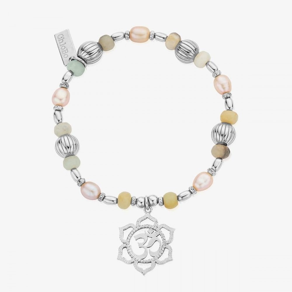 Treasures Of Bali Divine Lotus Sterling Silver Mixed Stone Beaded Charm Bracelet
