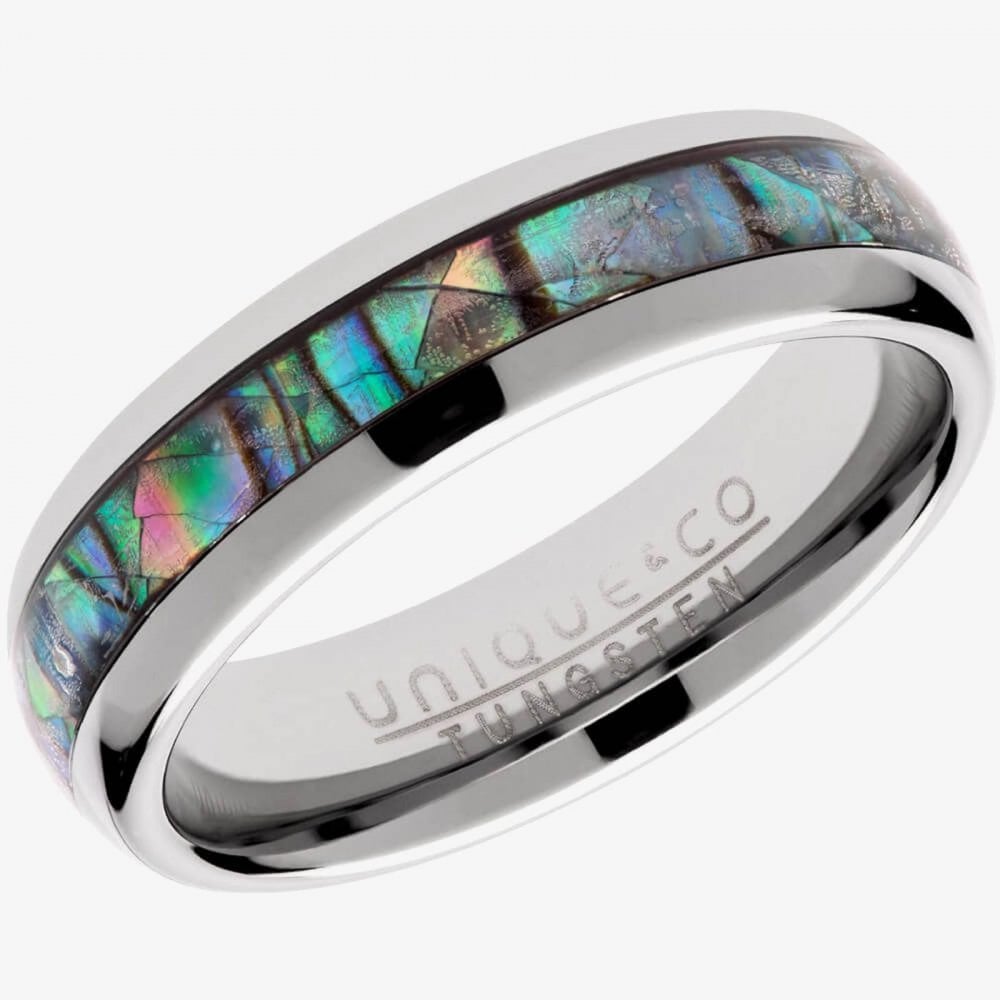 Tungsten Carbide Abalone Shell Inlay 6mm Ring Size 62