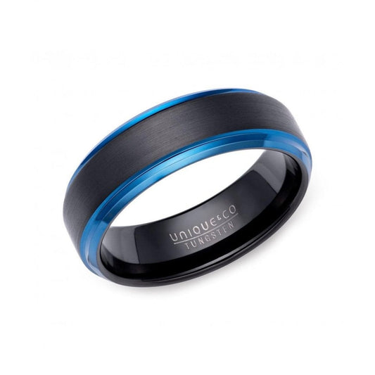 Tungsten Carbide Black Blue 7mm Ring Size 72