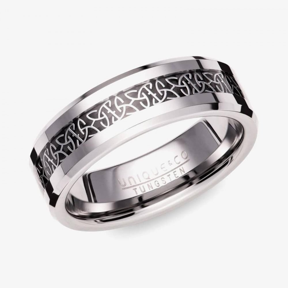 Tungsten Carbide Black Carbon Fibre Ring 7mm Size 60 (S)