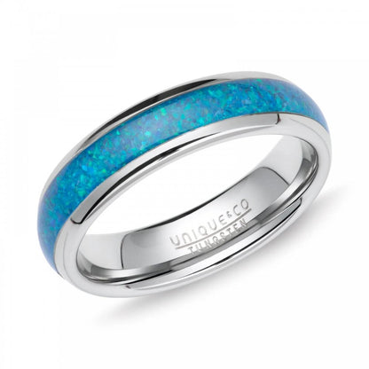 Tungsten Carbide Blue Opal Effect 6mm Ring Size 60