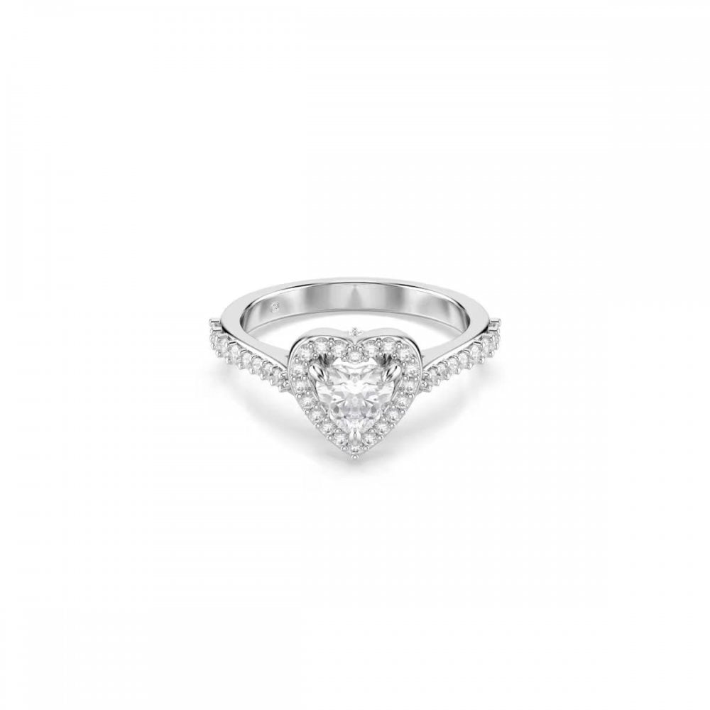 Una Angelic motif ring, Mixed cuts, Heart, White, Rhodium plated