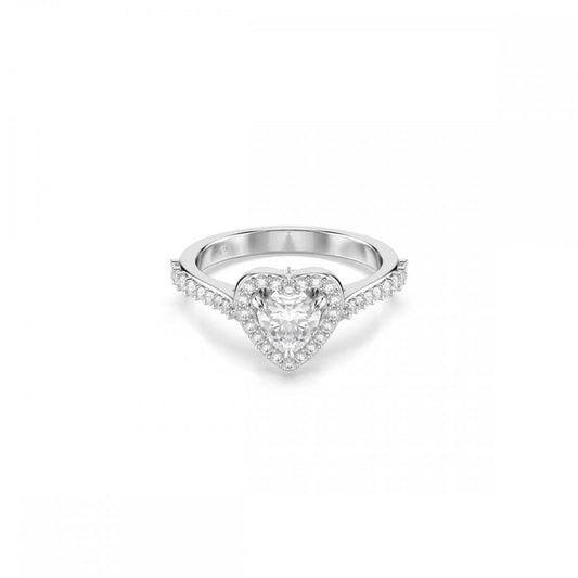 Una Angelic motif ring, Mixed cuts, Heart, White, Rhodium plated