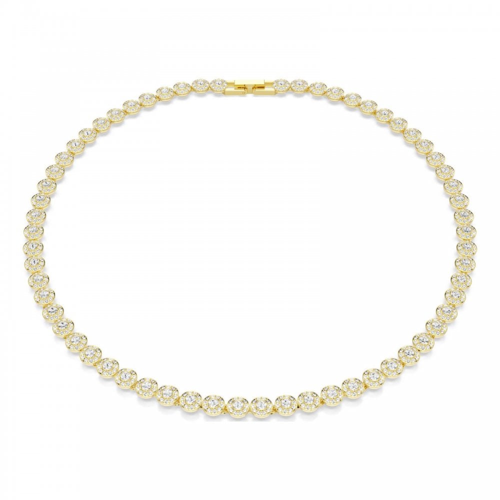 Una Angelic necklace, Round cut, Small, White, Gold-tone plated