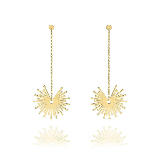 Unique 9ct Yellow Gold Sunburst Drop Earrings
