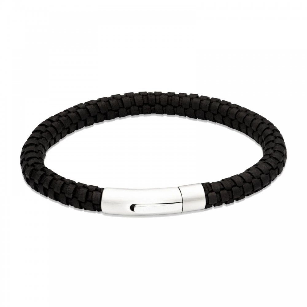 Unique Black Leather Gents Bracelet 21cm