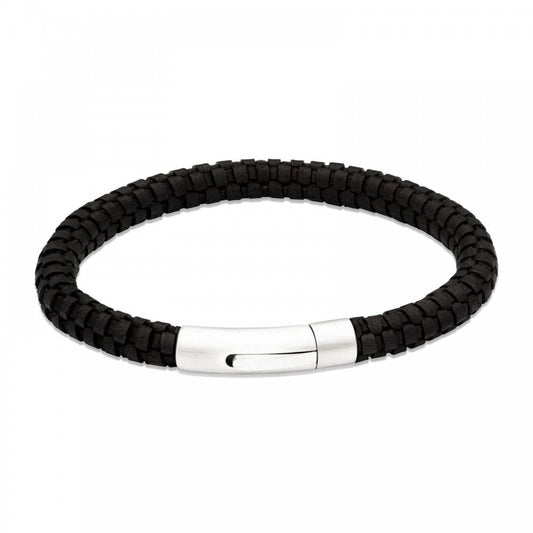 Unique Black Leather Gents Bracelet 21cm
