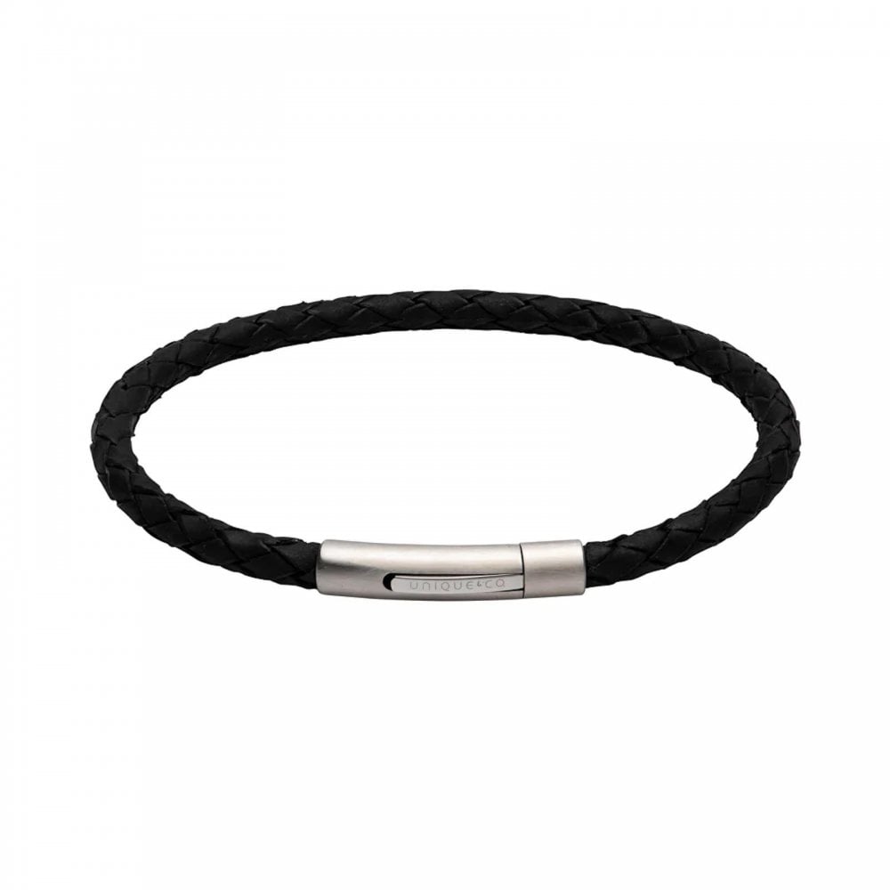 Unique Black Leather Gents Bracelet