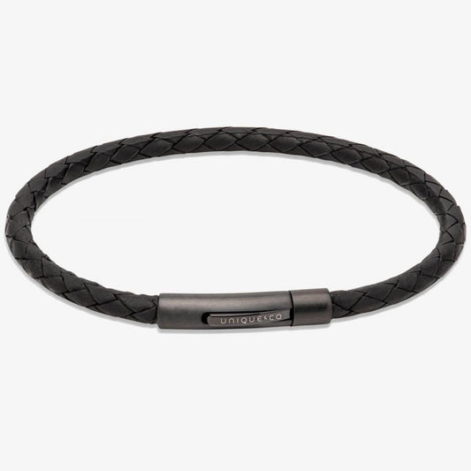 Unique Black Leather Gent's Bracelet