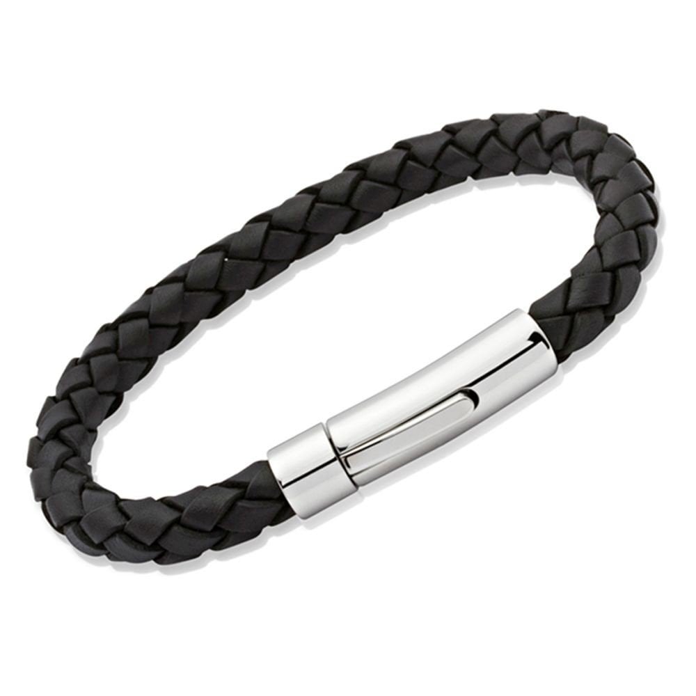 Unique Black Leather Gents Bracelet