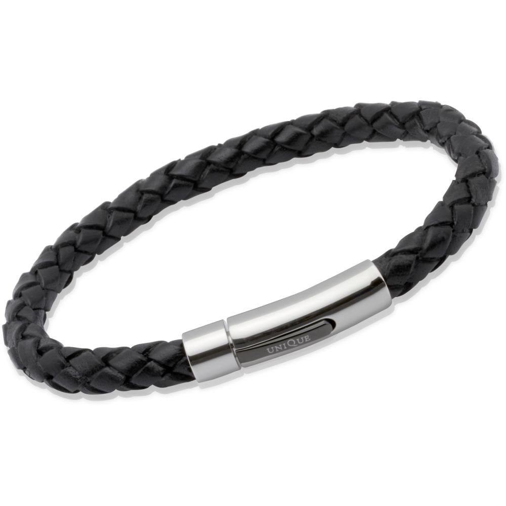 Unique Black Leather Gent's Bracelet