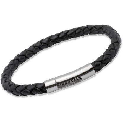 Unique Black Leather Gent's Bracelet