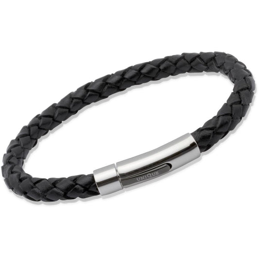 Unique Black Leather Gent's Bracelet