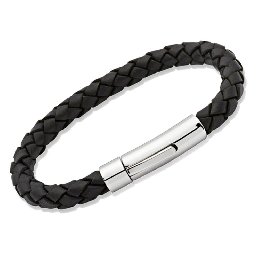 Unique Black Leather Mens Bracelet