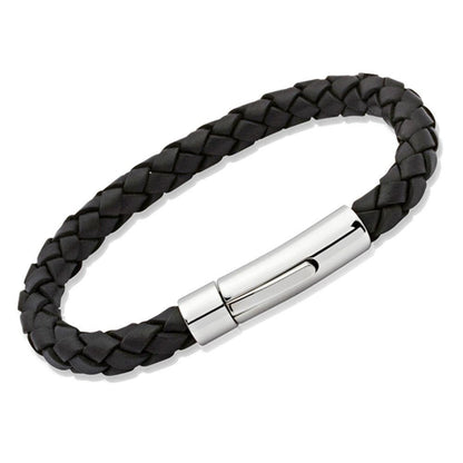 Unique Black Leather Mens Bracelet