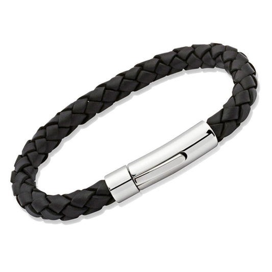 Unique Black Leather Mens Bracelet