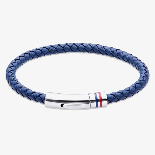 Unique Navy Blue Leather Gents Bracelet 21cm