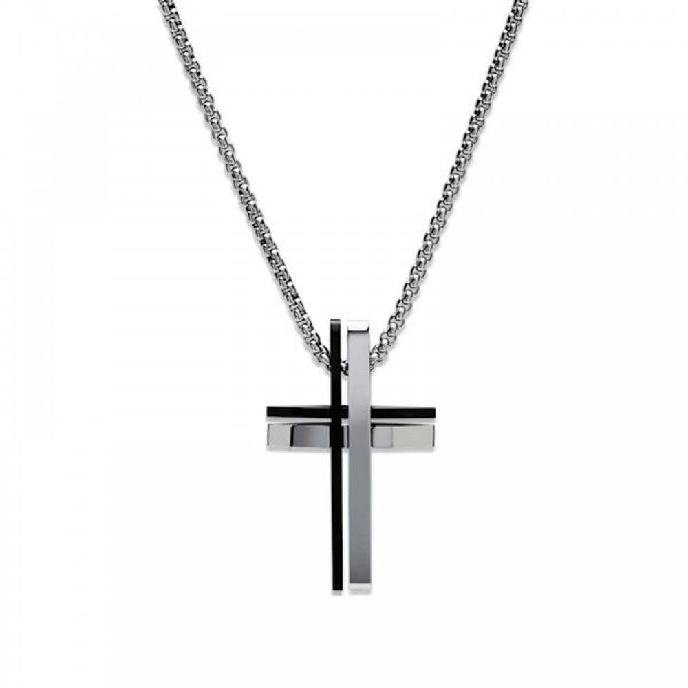 Unique S/Steel & Black Plated Cross & Chain 50cm