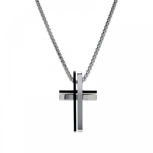 Unique S/Steel & Black Plated Cross & Chain 50cm