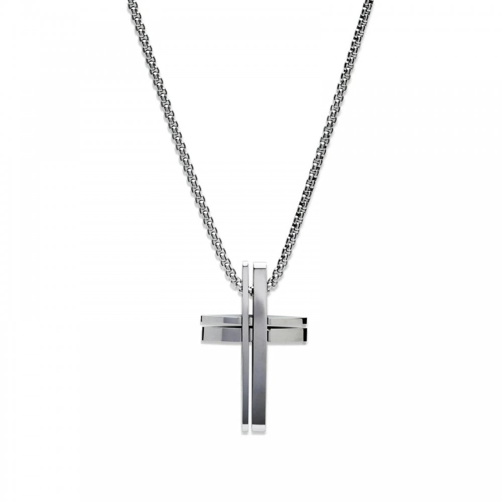 Unique S/Steel Matte & Polished Cross Pendant and Chain