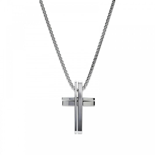 Unique S/Steel Matte & Polished Cross Pendant and Chain
