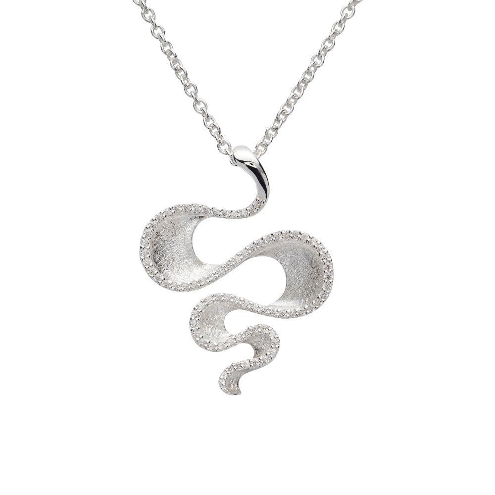 Unique Silver and Cz Ribbon Pendant