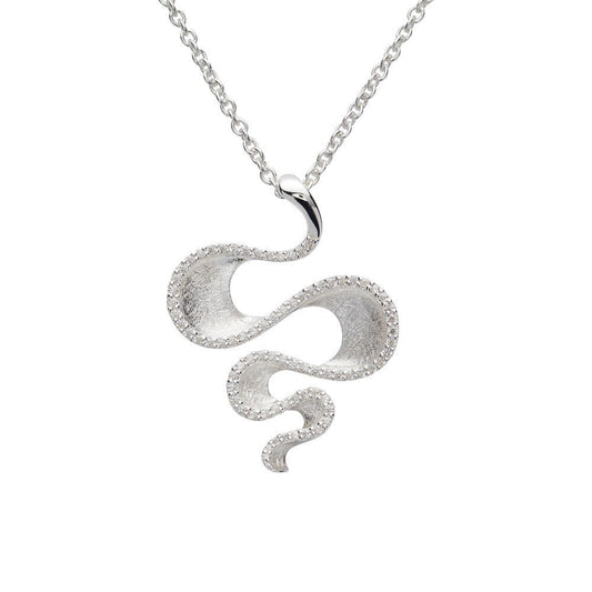 Unique Silver and Cz Ribbon Pendant