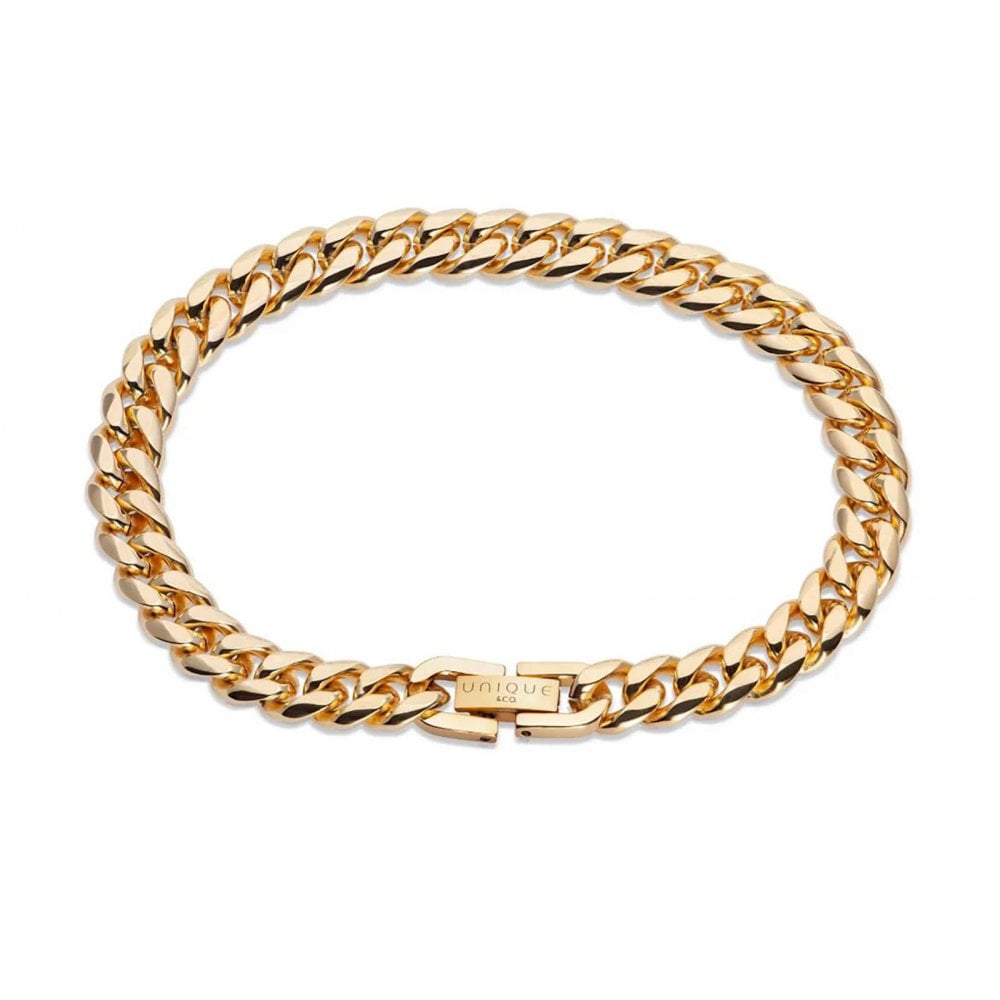 Unique Stainless Steel Gold Plated Gents Bracelet 21cm