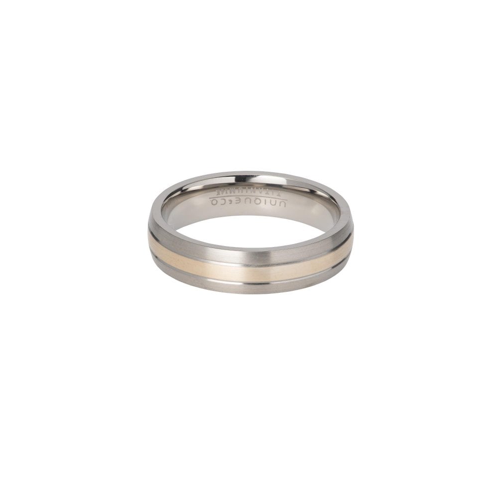 Unique Titanium 14ct Gold Inlaid Gents Ring