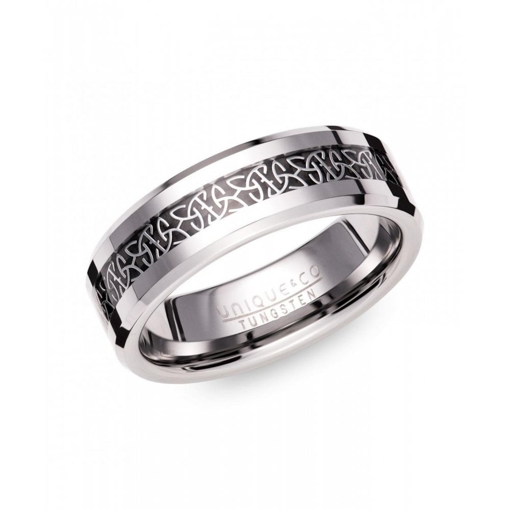 Unique Tungsten Carbide 7mm  Black Celtic Design Ring Size 70