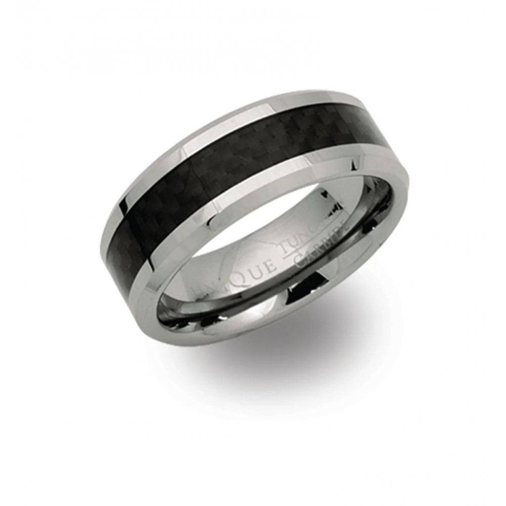 Unique Tungsten Carbide Black Carbon Fibre Ring Size 64