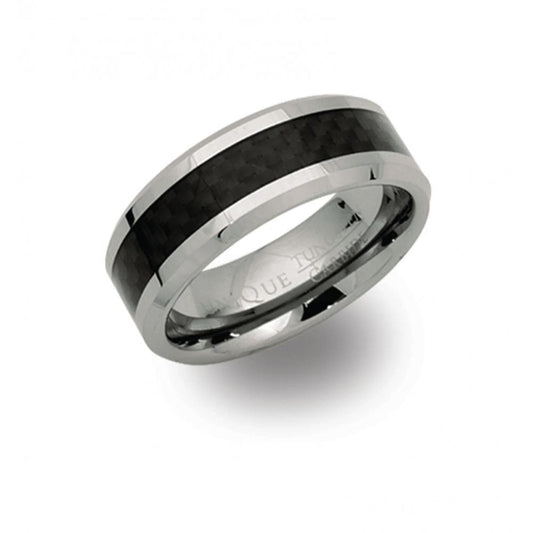 Unique Tungsten Carbide Black Carbon Fibre Ring Size 72
