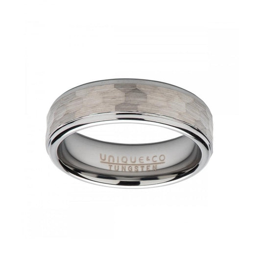Unique Tungsten Carbide Hammered 7mm Ring Size 62