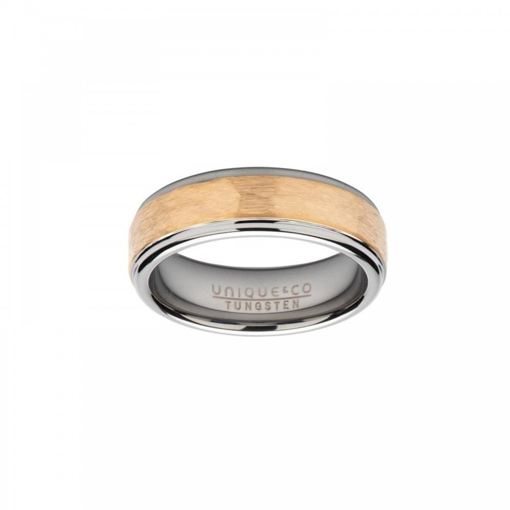 Unique Tungsten Carbide Hammered Yellow Plate Ring Size 68