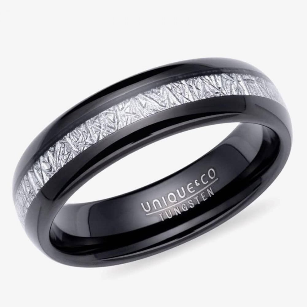 Unique Tungsten Carbide Meteroite Inlay Ring Size 64