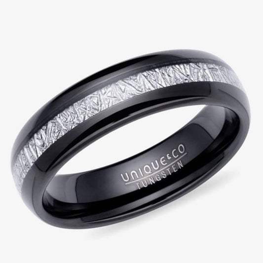 Unique Tungsten Carbide Meteroite Inlay Ring Size 64