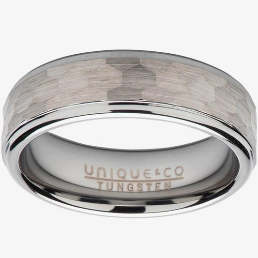 Unique Tungsten Hammered 7mm Ring